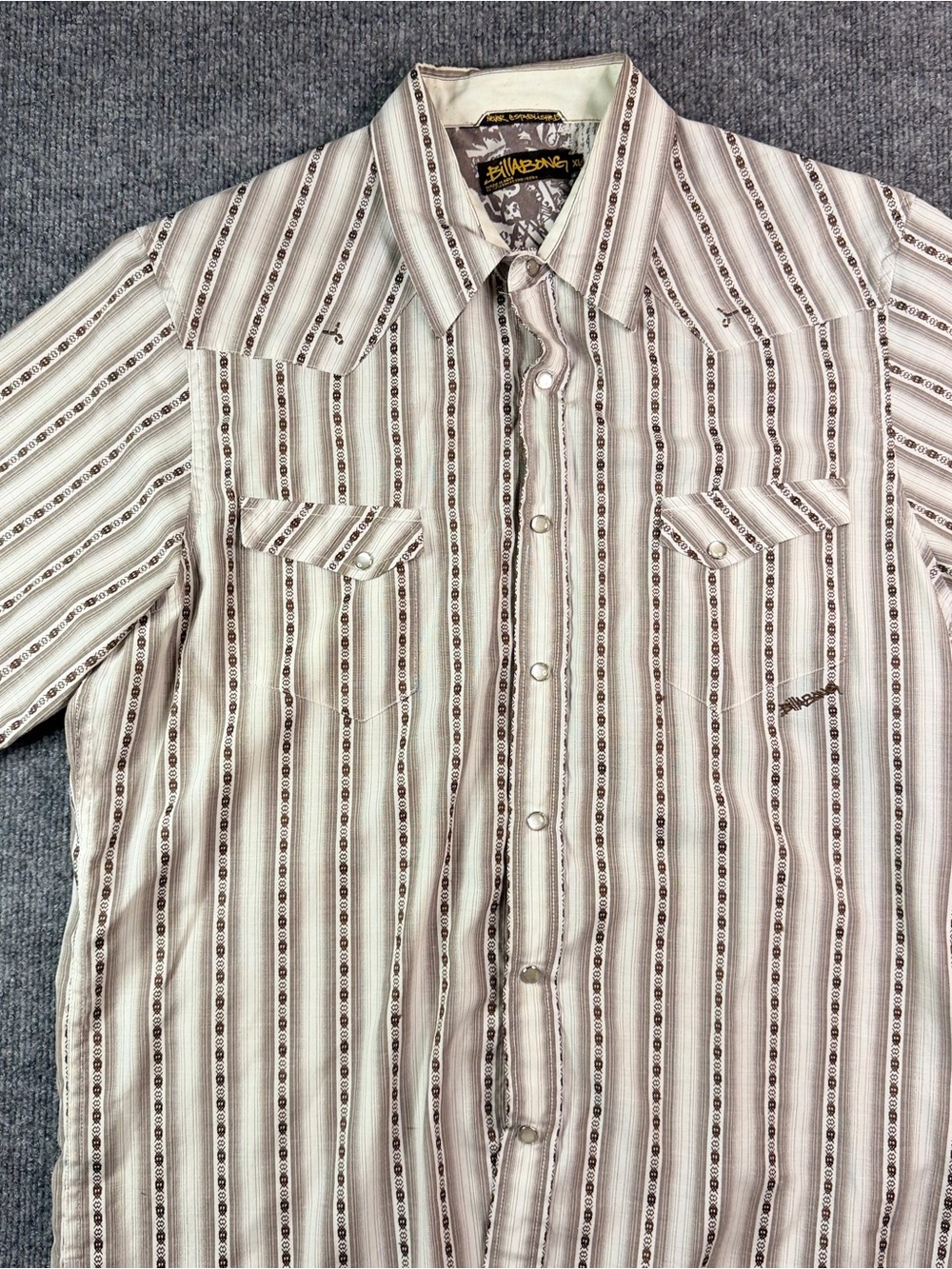 Vintage Y2K Billabong Never Established Western Pearl Snap Shirt Mens XL Striped